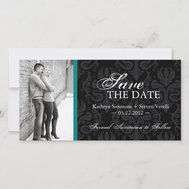 Damask Foto Save the Date Einladung (Vorderseite)