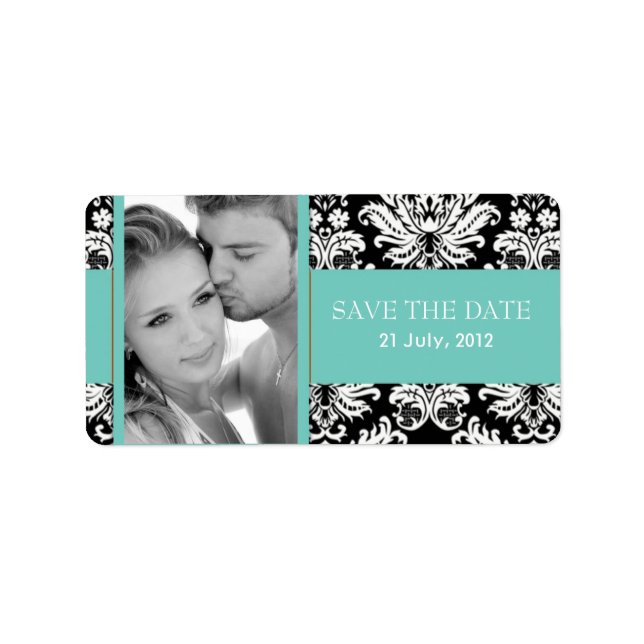 Damask Foto Save the Date Labels Adressaufkleber (Vorne)