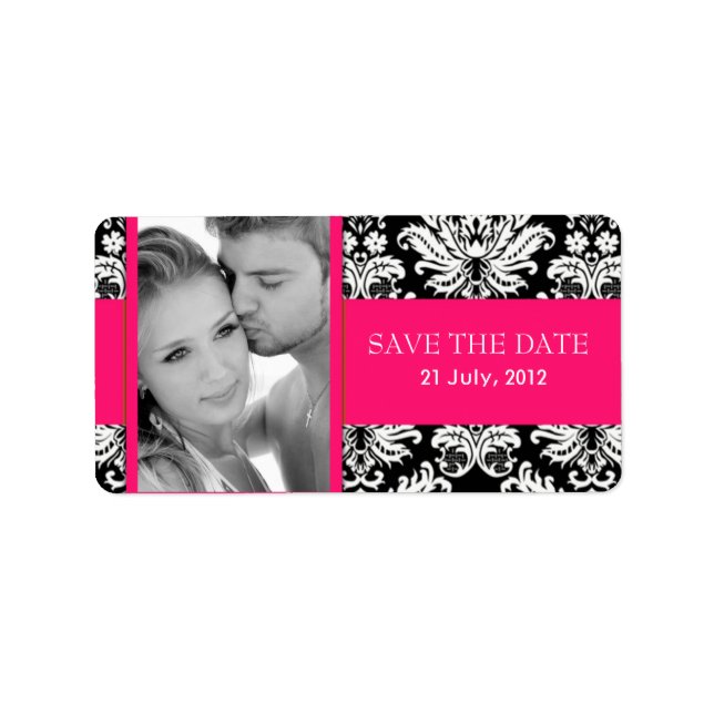 Damask Foto Save the Date Labels Adressaufkleber (Vorne)