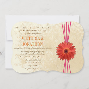 Damask Fuchsia Gerber Daisy Wedding Invitation Einladung