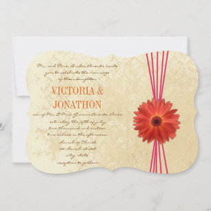 Damask Fuchsia Gerber Daisy Wedding Invitation Einladung