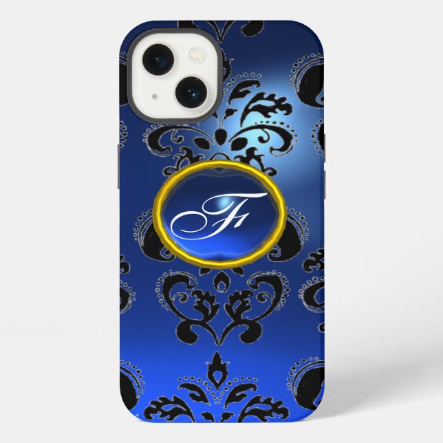 DAMASK GEM MONOGRAM blau dunkel iPhone Hülle (Rückseite)