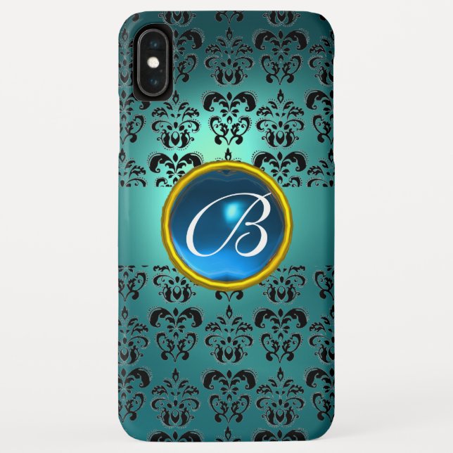 DAMASK GEM MONOGRAM blau schwarz Case-Mate iPhone Hülle (Rückseite)