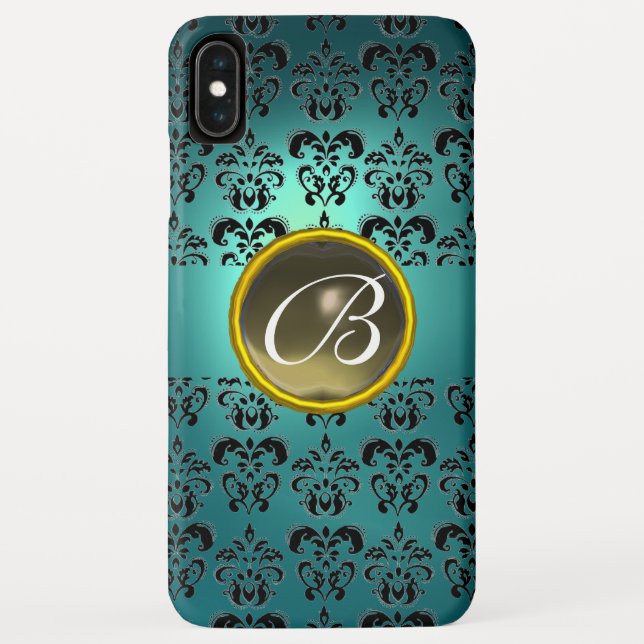 DAMASK GEM MONOGRAM Blau schwarz Case-Mate iPhone Hülle (Rückseite)