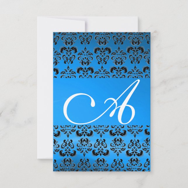 DAMASK GEM MONOGRAM Blau-uAwg Einladung (Vorderseite)