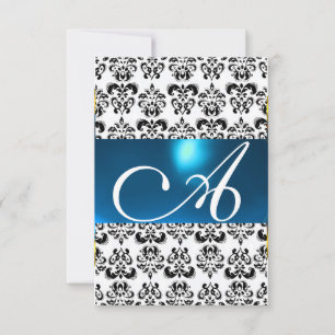 DAMASK GEM MONOGRAM Blau-weiße uAwg Einladung