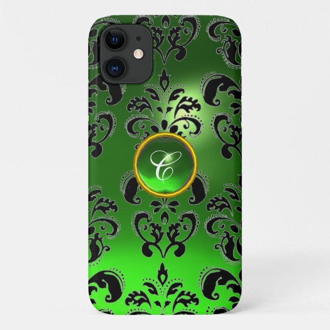 DAMASK GEM MONOGRAM Emerald Green Case-Mate iPhone Hülle (Rückseite)