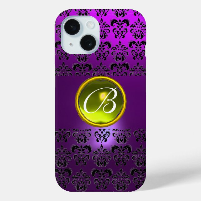 DAMASK GEM MONOGRAM Gelb lila Case-Mate iPhone Hülle (Rückseite)