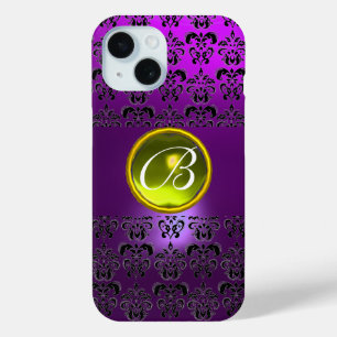 DAMASK GEM MONOGRAM Gelb lila iPhone 15 Hülle