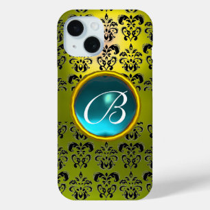 DAMASK GEM MONOGRAM Gelbblau-Aquamarine iPhone 15 Hülle
