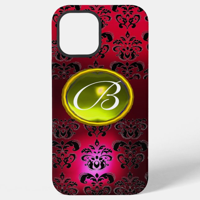DAMASK GEM MONOGRAM Gelbes Topaz, Red Ruby iPhone Hülle (Rückseite)