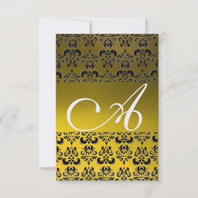 DAMASK GEM MONOGRAM Gelbweißes uAwg Einladung (Vorderseite)