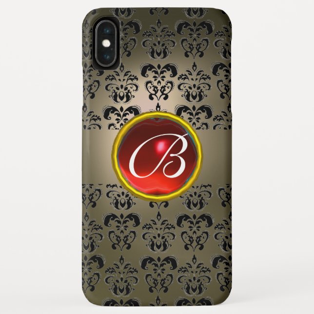 DAMASK GEM MONOGRAM grau schwarz Case-Mate iPhone Hülle (Rückseite)