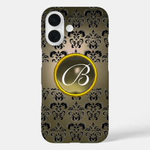 DAMASK GEM MONOGRAM grau schwarz iPhone 16 Hülle