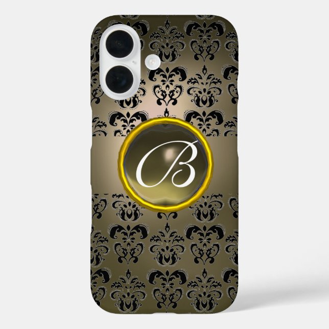 DAMASK GEM MONOGRAM grau schwarz Case-Mate iPhone Hülle (Rückseite)