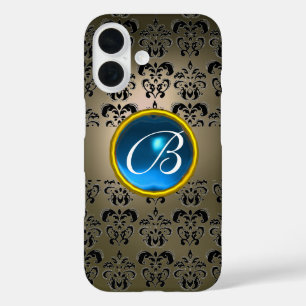 DAMASK GEM MONOGRAM grau schwarz iPhone 16 Hülle