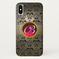 DAMASK GEM MONOGRAM Graue, schwarzrosa Fuchsia