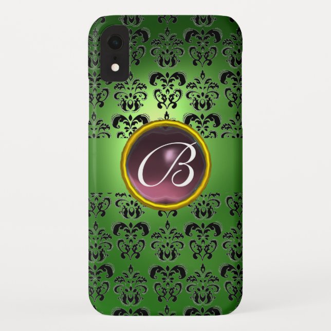 DAMASK GEM MONOGRAM grün lila Case-Mate iPhone Hülle (Rückseite)