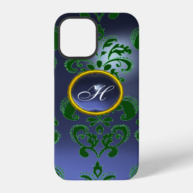 DAMASK GEM MONOGRAM grün lila dunkel iPhone Hülle (Rückseite)