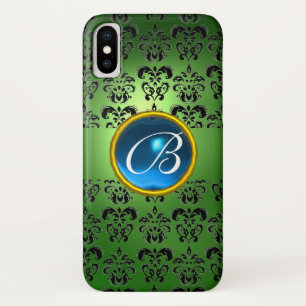 DAMASK GEM MONOGRAM grün schwarz Case-Mate iPhone Hülle