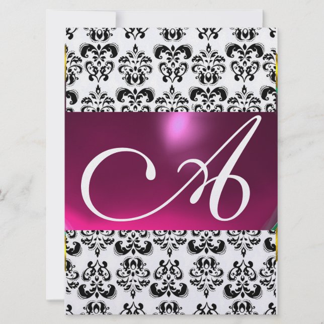 DAMASK GEM MONOGRAM lila rosa Eis weiß Einladung (Vorderseite)