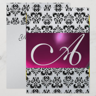 DAMASK GEM MONOGRAM lila rosa schwarz weiß silber Einladung