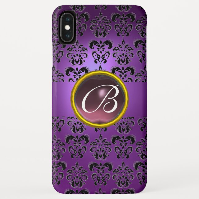 DAMASK GEM MONOGRAM lila schwarz Case-Mate iPhone Hülle (Rückseite)