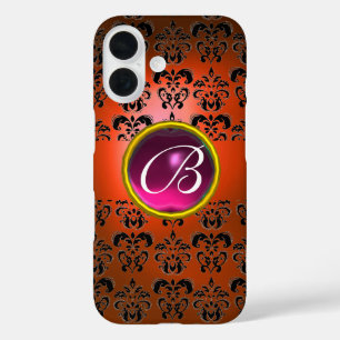 DAMASK GEM MONOGRAM Orange schwarz rosa iPhone 16 Hülle