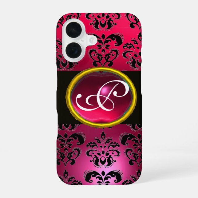 DAMASK GEM MONOGRAM Rosa Red Ruby iPhone 16 Hülle (Rückseite)