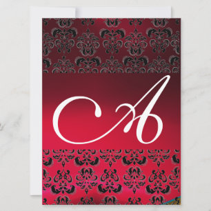 DAMASK GEM MONOGRAM rot bordeauxrot weiß Einladung