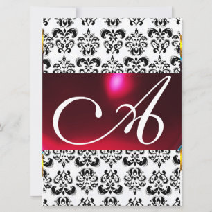 DAMASK GEM MONOGRAM rot bordeauxrot weiß Einladung