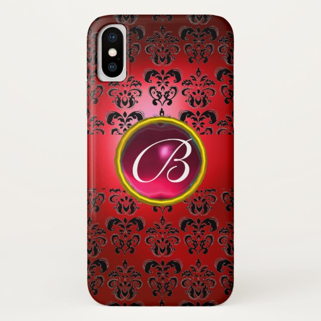 DAMASK GEM MONOGRAM Rot Rosa Fuchsia Case-Mate iPhone Hülle (Rückseite)