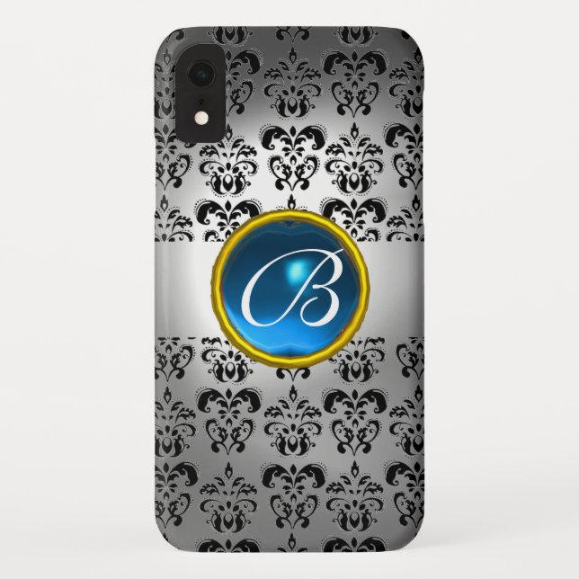 DAMASK GEM MONOGRAM weiß blau Case-Mate iPhone Hülle (Rückseite)