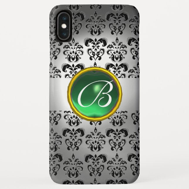 DAMASK GEM MONOGRAM weiß schwarz grün Case-Mate iPhone Hülle (Rückseite)
