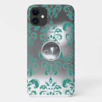 DAMASK GEM MONOGRAMM blau weiß