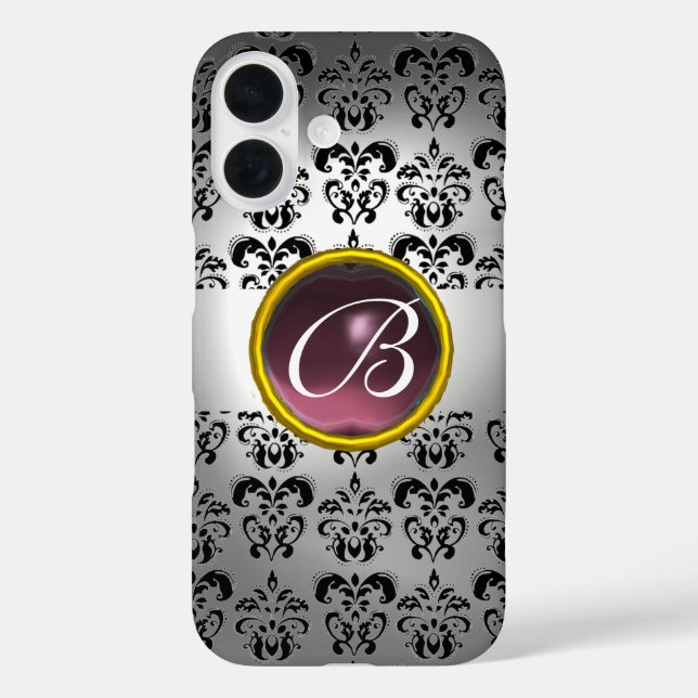 DAMASK GEM MONOGRAMM lila schwarz Case-Mate iPhone Hülle (Rückseite)