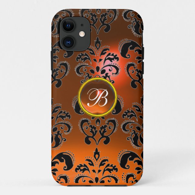 DAMASK GEM MONOGRAMM Orange Case-Mate iPhone Hülle (Rückseite)