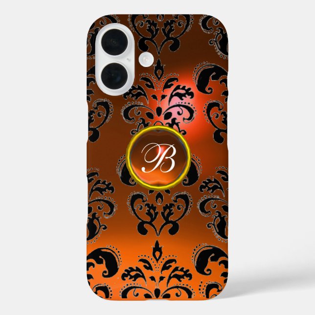 DAMASK GEM MONOGRAMM Orange Case-Mate iPhone Hülle (Rückseite)