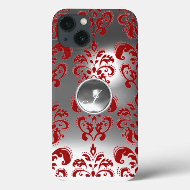 DAMASK GEM MONOGRAMM rot weiß Case-Mate iPhone Hülle (Rückseite)