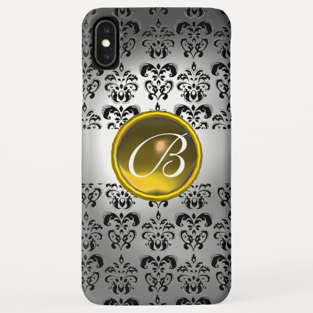 DAMASK GEM MONOGRAMM, schwarz gelb Case-Mate iPhone Hülle (Rückseite)