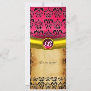 DAMASK GEM STONE MONOGRAM, braunes Pergament Einladung