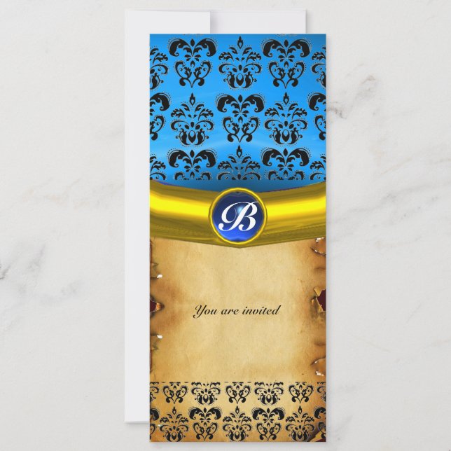 DAMASK GEM STONE MONOGRAM, braunes Pergament Einladung (Vorderseite)