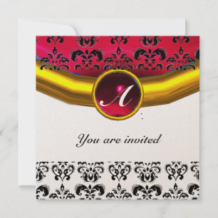 DAMASK GEM STONE MONOGRAM Goldbordeon Einladung