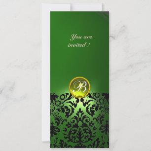 DAMASK GEM STONE MONOGRAM grün gelb Einladung