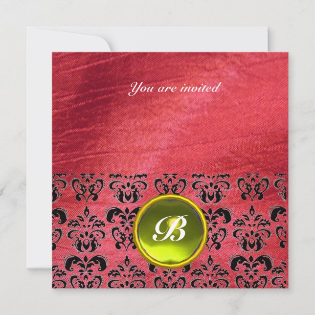 DAMASK GEM STONE MONOGRAM lila Seide Einladung (Vorderseite)