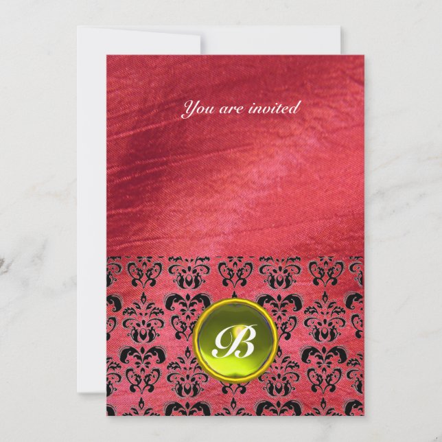 DAMASK GEM STONE MONOGRAM lila Seide Einladung (Vorderseite)