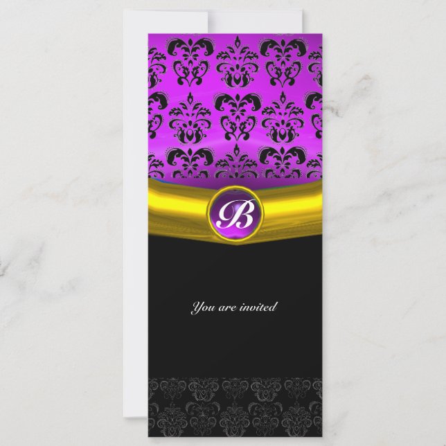 DAMASK GEM STONE MONOGRAM lila Veilchen Einladung (Vorderseite)
