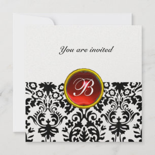 DAMASK GEM STONE MONOGRAM Ruby Rotes Eis Einladung