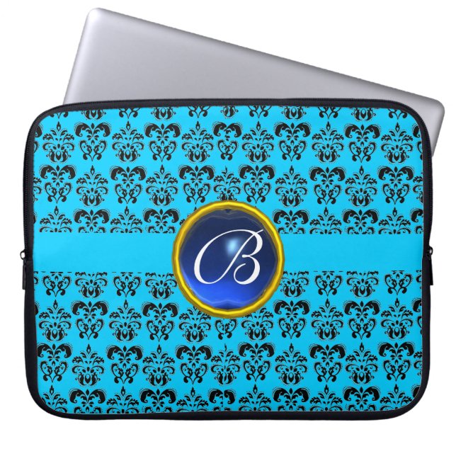 DAMASK GEM STONE MONOGRAMM Blau-Gelb Laptopschutzhülle (Vorderseite)