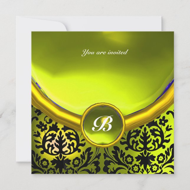 DAMASK GEM STONE MONOGRAMM gelb Einladung (Vorderseite)